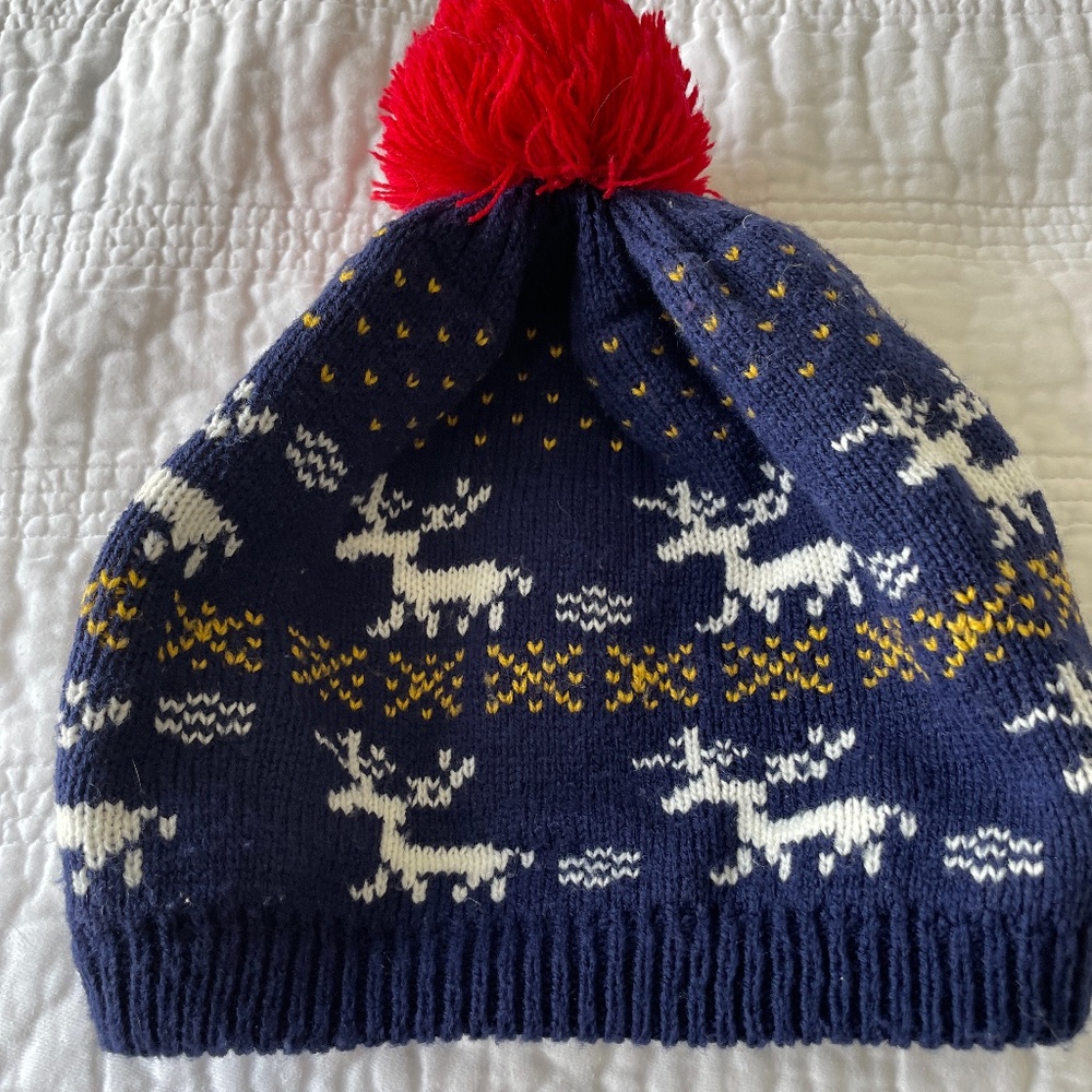 Winter Beanie Hat with Red Poof on Top